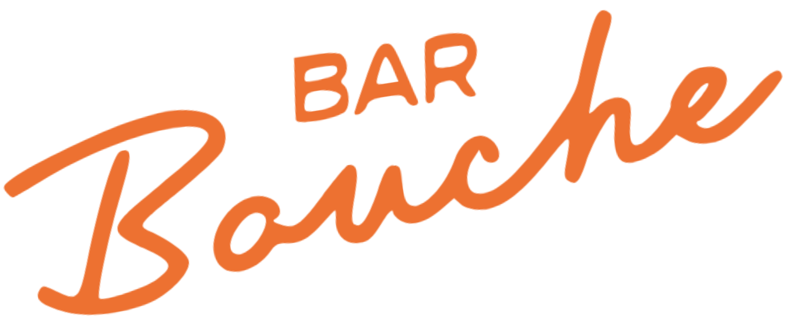 De tekst 'Bar Bosh' in oranje cursieve letters.
